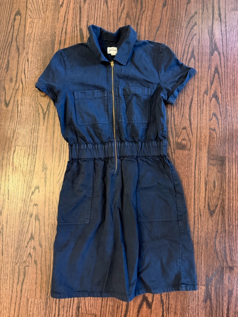 J. Crew Navy Short-Sleeve Utility Romper Dress with Zip